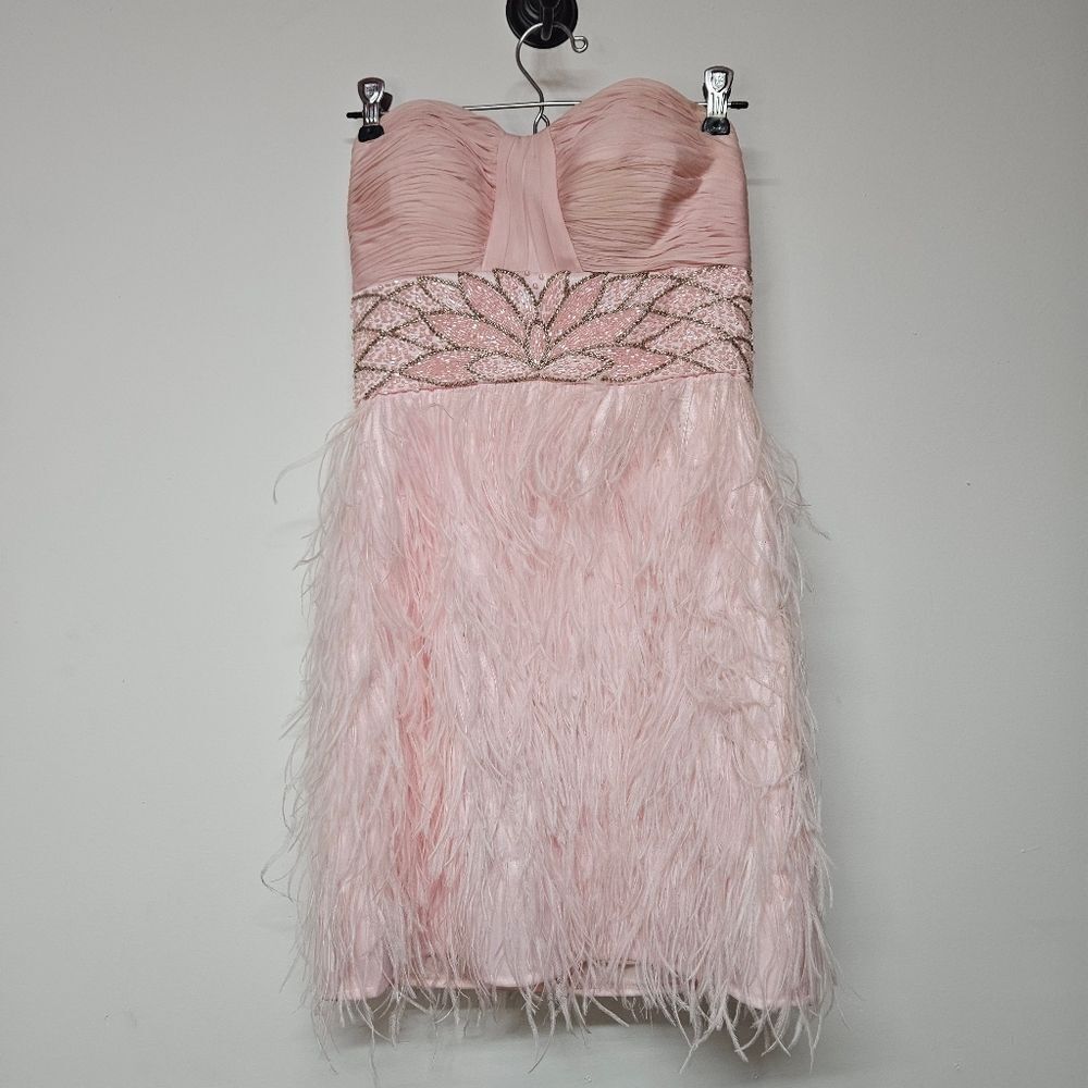 Elegant Pink Strapless Feather Dress By Interlude USA Size 2
